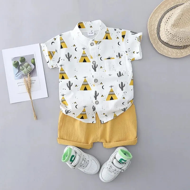 2PCS 100% Cotton Random Full Print Short Sleeved Outfit
