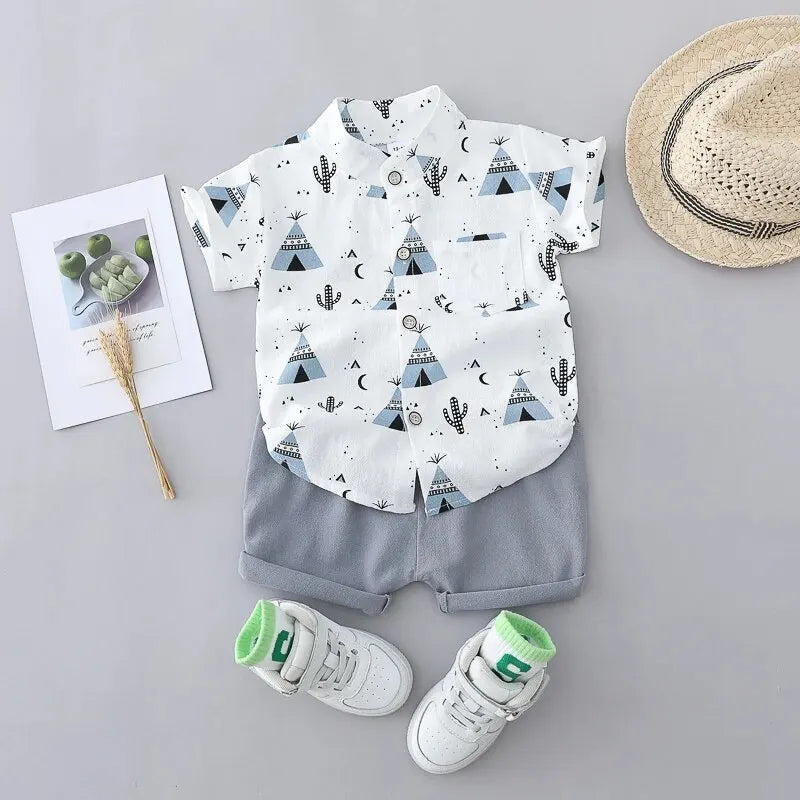 2PCS 100% Cotton Random Full Print Short Sleeved Outfit