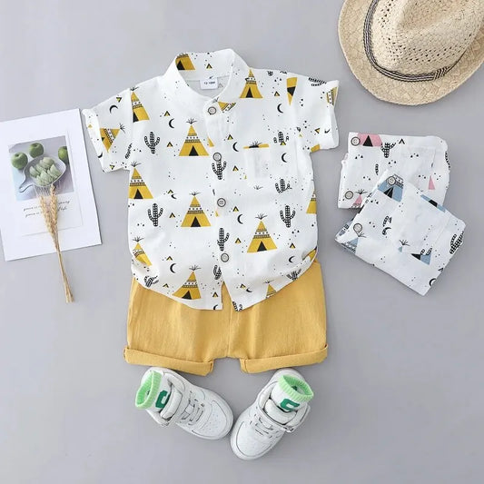 2PCS 100% Cotton Random Full Print Short Sleeved Outfit