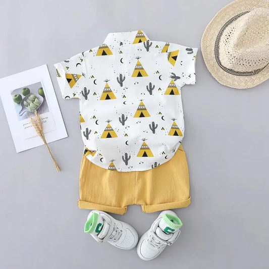 2PCS 100% Cotton Random Full Print Short Sleeved Outfit
